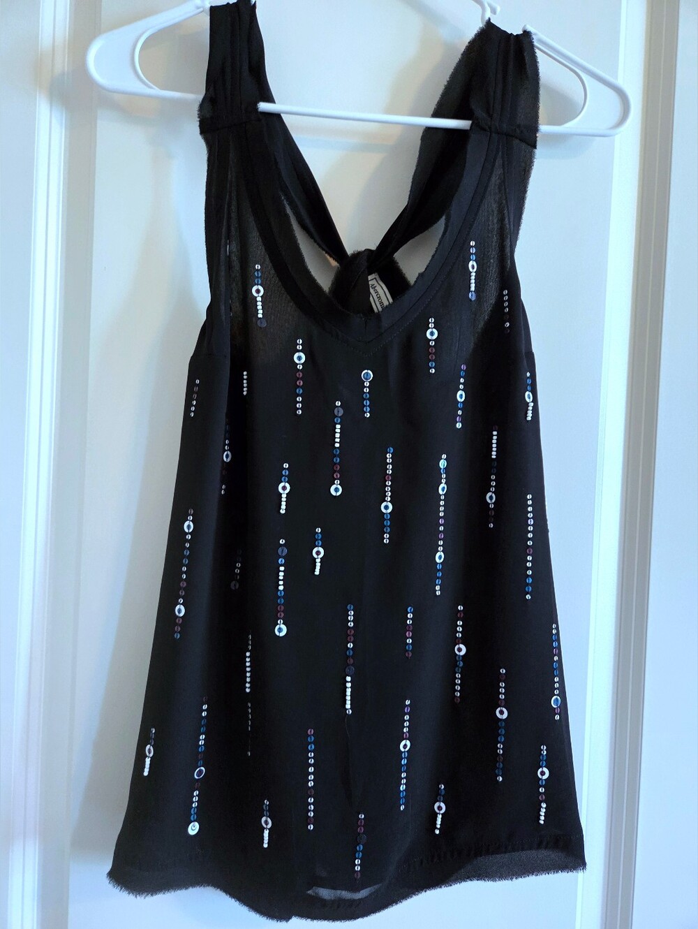 NWOT Abercrombie & Fitch Y2K Beaded Cami Tank Top Black Sheer Sequin Y-Back XS